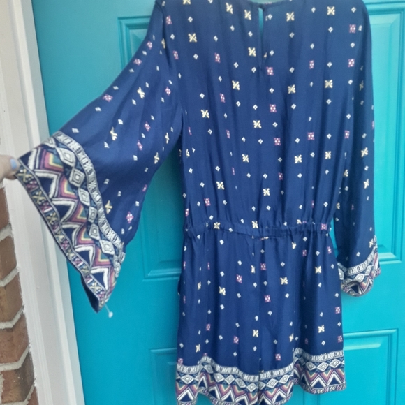 Shorts Jumpsuit Blue Romper Long Sleeves Shorts Rayon Blue Spring Summer XL - Picture 2 of 10